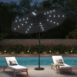 Thehotsale 3-Tier Dark Grey Umbrella With Solar Lights And Concrete-Filled Patio Umbrella Stand - thumbnail 2
