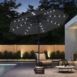 Thehotsale 3-Tier Dark Grey Umbrella With Solar Lights And Concrete-Filled Patio Umbrella Stand - thumbnail 1