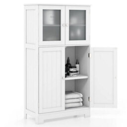 4 Door Bathroom Floor Cabinet Freestanding Storage Cabine White - thumbnail 1