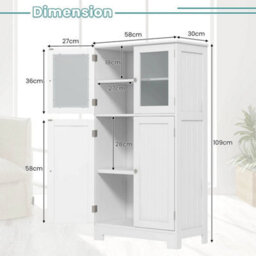4 Door Bathroom Floor Cabinet Freestanding Storage Cabine White - thumbnail 2