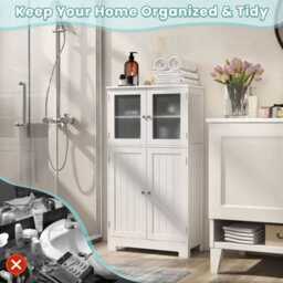 4 Door Bathroom Floor Cabinet Freestanding Storage Cabine White - thumbnail 5