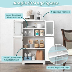 4 Door Bathroom Floor Cabinet Freestanding Storage Cabine White - thumbnail 6