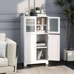 4 Door Bathroom Floor Cabinet Freestanding Storage Cabine White - thumbnail 3