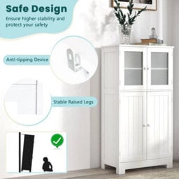 4 Door Bathroom Floor Cabinet Freestanding Storage Cabine White - thumbnail 4