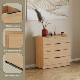 Lassic Vida Designs Trega Pine 4 Drawer Chest Compact Space-Saving Bedroom Storage Unit, Engineered Wood (H)740mm X (W)660mm X (D)360mm - thumbnail 4