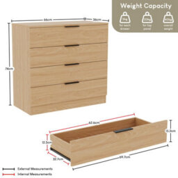 Lassic Vida Designs Trega Pine 4 Drawer Chest Compact Space-Saving Bedroom Storage Unit, Engineered Wood (H)740mm X (W)660mm X (D)360mm - thumbnail 3