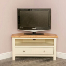 Farro Cream 90Cm Corner Tv  Unit - Fully Assembled - Painted With Oak Top By Roseland Furniture - thumbnail 2