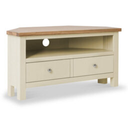 Farro Cream 90Cm Corner Tv  Unit - Fully Assembled - Painted With Oak Top By Roseland Furniture