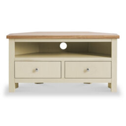 Farro Cream 90Cm Corner Tv  Unit - Fully Assembled - Painted With Oak Top By Roseland Furniture - thumbnail 3