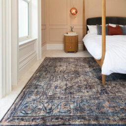 Loomed Traditional Design Cotton Chenille Rug Beige Blue Machine Washable 200Cm X 290Cm - thumbnail 2