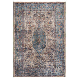 Loomed Traditional Design Cotton Chenille Rug Beige Blue Machine Washable 200Cm X 290Cm - thumbnail 1