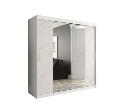 Arte Chic White Geneva T1 Mirrored Sliding Door Wardrobe W2000mm H2000mm D620mm - Modern Design, Gold Handles, Extensive Storage - image 1