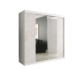 Arte Chic White Geneva T1 Mirrored Sliding Door Wardrobe W2000mm H2000mm D620mm - Modern Design, Gold Handles, Extensive Storage - thumbnail 1