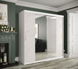 Arte Chic White Geneva T1 Mirrored Sliding Door Wardrobe W2000mm H2000mm D620mm - Modern Design, Gold Handles, Extensive Storage - thumbnail 2