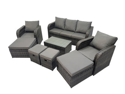 Fimous Outdoor Reclining Chair 3 Seater Sofa Coffee Table Set Garden Rattan Furniture Set 9 Seater With 4 Stools Dark Grey - image 1