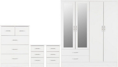 Seconique Nevada 4 Door 2 Drawer Mirrored Wardrobe Set White Gloss 2 Man Del - image 1