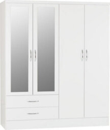 Seconique Nevada 4 Door 2 Drawer Mirrored Wardrobe Set White Gloss 2 Man Del - thumbnail 2