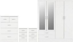 Seconique Nevada 4 Door 2 Drawer Mirrored Wardrobe Set White Gloss 2 Man Del - thumbnail 1