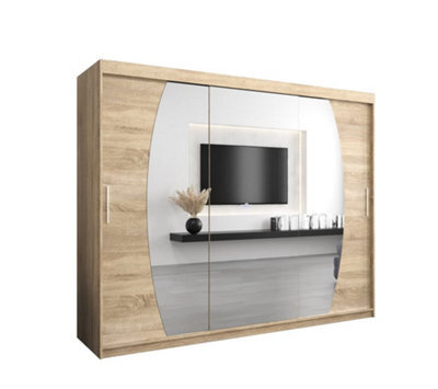 Arte Elypse Sliding Door Wardrobe In Oak Sonoma - Spacious Storage Unit With Shelves And Hanging Rails (W2500mm X H2000mm X D620mm) - image 1