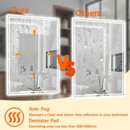 Plumbsys Bathroom Led Mirror 100X70Cm, With Anti-Fog, 3-Colours Dimmable, Touch Control&memory Function, Led Illuminated Mirror - thumbnail 5