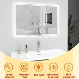 Plumbsys Bathroom Led Mirror 100X70Cm, With Anti-Fog, 3-Colours Dimmable, Touch Control&memory Function, Led Illuminated Mirror - thumbnail 2