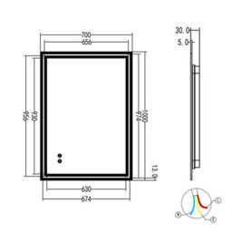Plumbsys Bathroom Led Mirror 100X70Cm, With Anti-Fog, 3-Colours Dimmable, Touch Control&memory Function, Led Illuminated Mirror - thumbnail 7