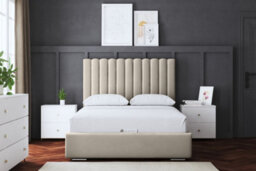 DS Living Evangeline Beige Upholstered Panel Bed With Headboard And Ottoman Storage Double - thumbnail 4
