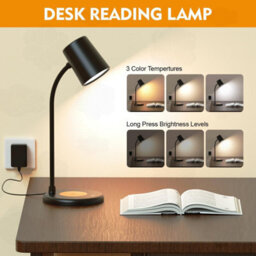 Amorly Led Desk Lamp With Bluetooth Speaker, 3 Color Light Dimmable Bedside Reading Lamp, 12 Led Table Light For Office & Bedroom, Black - thumbnail 5