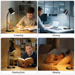 Amorly Led Desk Lamp With Bluetooth Speaker, 3 Color Light Dimmable Bedside Reading Lamp, 12 Led Table Light For Office & Bedroom, Black - thumbnail 3