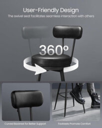 LEDREM Swivel Bar Stools Set Of 2, Counter Bar Chairs With Backs, Synthetic Leather With Stitching, Mid-Century Modern,ink Black - thumbnail 4