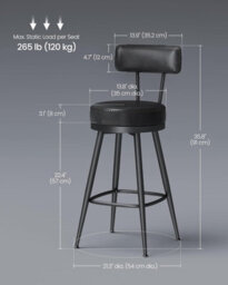 LEDREM Swivel Bar Stools Set Of 2, Counter Bar Chairs With Backs, Synthetic Leather With Stitching, Mid-Century Modern,ink Black - thumbnail 3