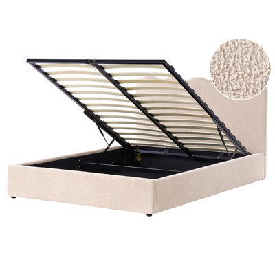 Beliani Ottoman Bed Boucle Nanterre 160 X 200 Cm (Eu King Size) Beige - image 1