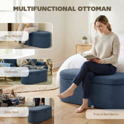 Homcom Storage Ottoman, Corduroy Ottoman Storage Box With Padded Seat, Blue - thumbnail 7