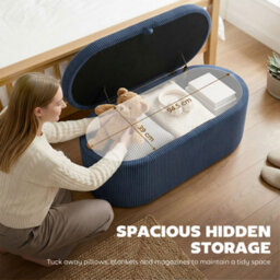 Homcom Storage Ottoman, Corduroy Ottoman Storage Box With Padded Seat, Blue - thumbnail 4