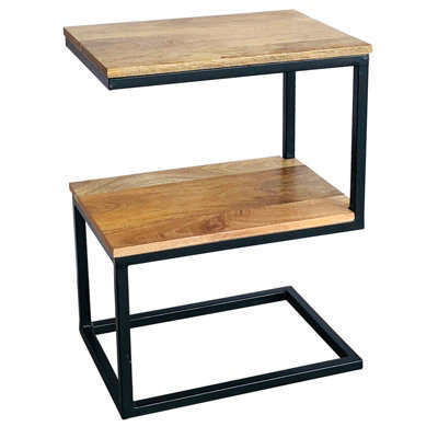 Buttercup Farm Ravi Iron Base ' S ' Shape Side Table - Mango Wood - L30 X W45 X H60 Cm - Mango Light Finish - image 1
