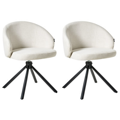 Beliani Set Of 2 Dining Chairs Swivel Ovalo Fabric Off-White - image 1