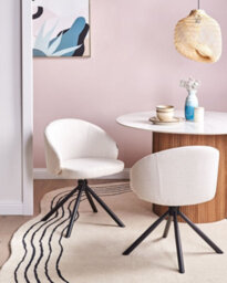Beliani Set Of 2 Dining Chairs Swivel Ovalo Fabric Off-White - thumbnail 2