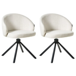 Beliani Set Of 2 Dining Chairs Swivel Ovalo Fabric Off-White - thumbnail 1