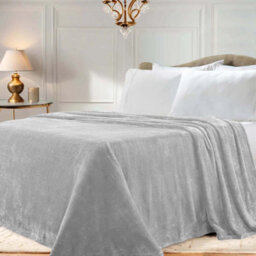 Ameha Fleece Plain Blanket, Lightweight & Reversible Throw For Travel, Bed & Sofa Blanket, Silver Super King 230X270Cm - thumbnail 6