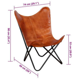 Vidaxl Butterfly Chair Brown Real Leather Butterfly Chairs - thumbnail 3