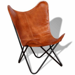 Vidaxl Butterfly Chair Brown Real Leather Butterfly Chairs - thumbnail 2