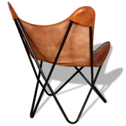 Vidaxl Butterfly Chair Brown Real Leather Butterfly Chairs - thumbnail 5
