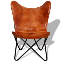 Vidaxl Butterfly Chair Brown Real Leather Butterfly Chairs - thumbnail 4