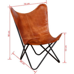 Vidaxl Butterfly Chair Brown Real Leather Butterfly Chairs - thumbnail 8