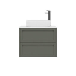 Royal Bathrooms Royal Bathroom Elmore 700mm Matt Green Wall Mounted Bathroom Vanity Unit 2 Drawer Plain White Worktop With Lyon Basin - thumbnail 7