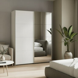 Furnipol Sophistispace 150L Sliding Mirror Wardrobe Large 2 Door Freestanding Bedroom Storage Cupboard White - thumbnail 2