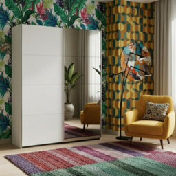 Furnipol Sophistispace 150L Sliding Mirror Wardrobe Large 2 Door Freestanding Bedroom Storage Cupboard White - thumbnail 1
