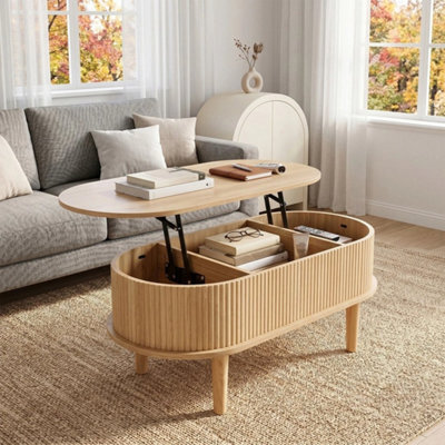 Natural Wooden Coffee Table With Storage Lift Up Top Coffee Table For Living Room - image 1