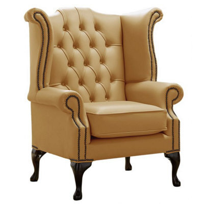 Chesterfield High Back Wing Chair Shelly Parchment Leather Bespoke In Queen Anne Style - image 1