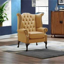 Chesterfield High Back Wing Chair Shelly Parchment Leather Bespoke In Queen Anne Style - thumbnail 3